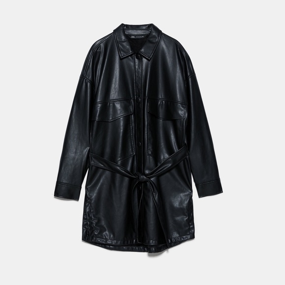 ZARA Faux Leather Overshirt with Tie Belt - Picture 11 of 11